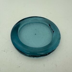 Handmade blue glass candle dish tray